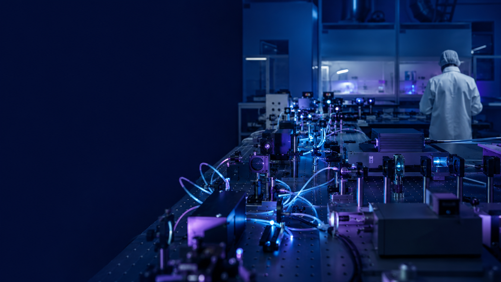 Illustration d’un banc de laboratoire photonique, non présentée comme une photographie du prototype SDDL